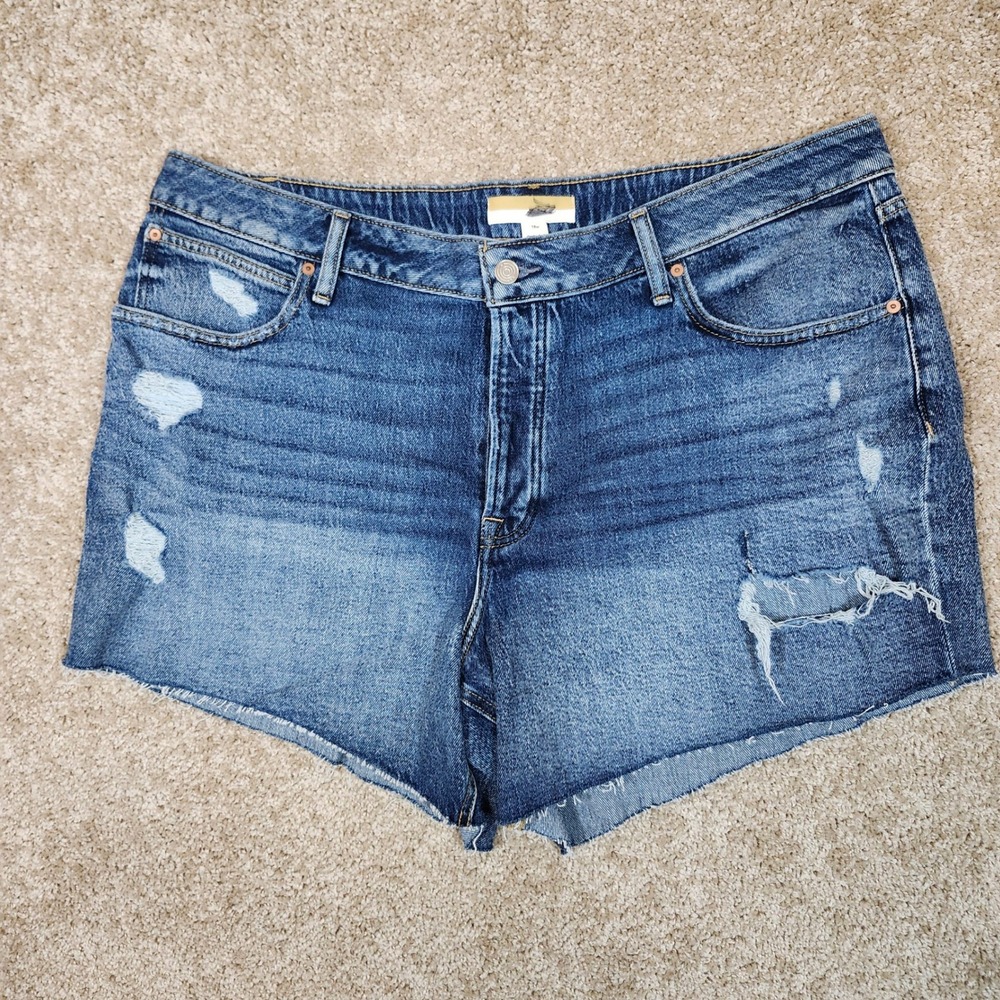 Goldie Blues Cheeky Short High Rise Distressed Frayed Denim Blue 18W